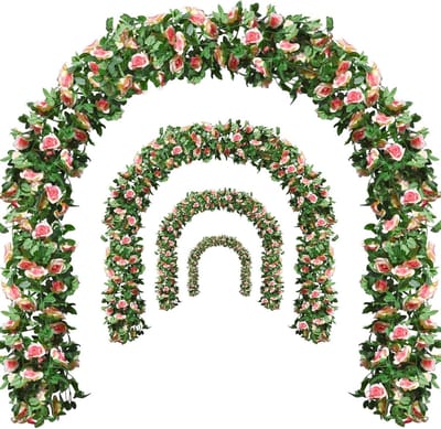 Hangende rozenwijnstok met groene bladeren - 4 stuks 28FT namaakzijde voor bruiloften, tuinfeesten en woondecoratie
