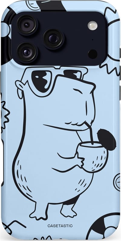 Casetastic hoesje geschikt voor Apple iPhone 17 Pro Max - MagSafe - Dubbellaagse bescherming - Capibara cocktail - Fashion Case - Lichtgrijs Zwart Lichtblauw