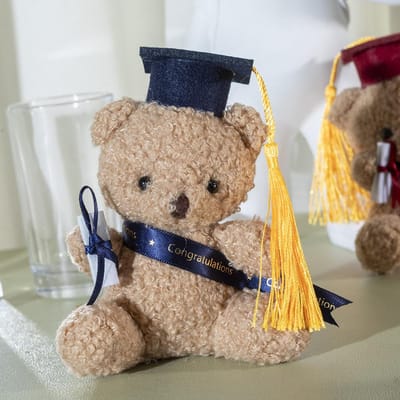 12cm Dokter Beer Knuffel Afstudeer Knuffeldier met Stropdas en Afstudeerjas Leuke Educatieve Knuffel voor Studenten Kinderen 14cm blauw