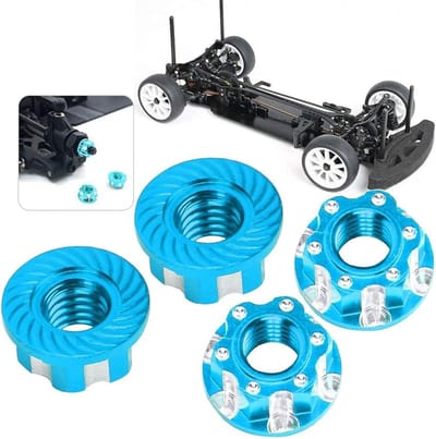 Set van 4 M4 Zeskantmoeren 9mm RC Wielhub Adapter Moeren met Anti-Stof Deksel voor 1/10 RC Auto Vervangingen (Blauw)