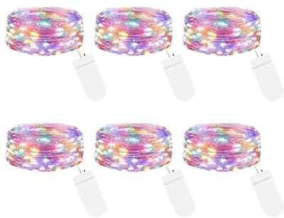 6 Stuks Mini LED-Lichtketting 2m met Batterij - 20 Veelkleurige LEDs - Waterdichte Decoratie voor Feesten en Kerstmis