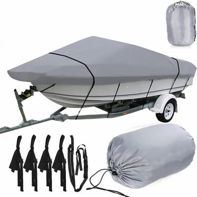 Goodivery ® Waterdichte Boothoes van 420D Oxford Stof voor V-Hull en Vissersboten, Lichtgrijs 420x 270cm