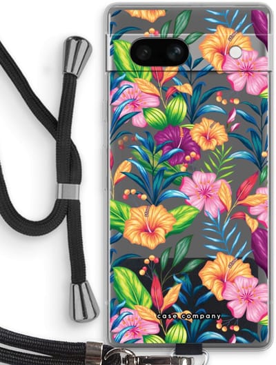 Case Company® - Hoesje met koord geschikt voor Google Pixel 7A hoesje met Koord - Tropisch 2 - Telefoonhoesje met Zwart Koord - Bescherming aan alle Kanten en Over de Schermrand