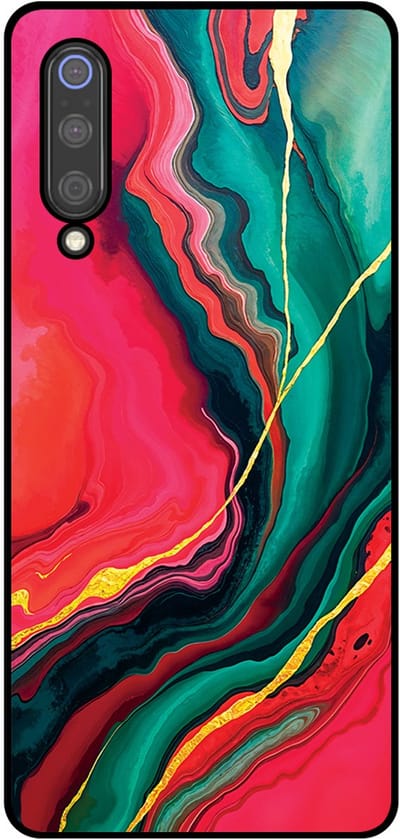 Smartphonica Telefoonhoesje Geschikt voor Xiaomi Mi 9 met Rood Groen Marmer Opdruk - TPU Backcover Case Red Green Marble Design geschikt voor Xiaomi Mi 9