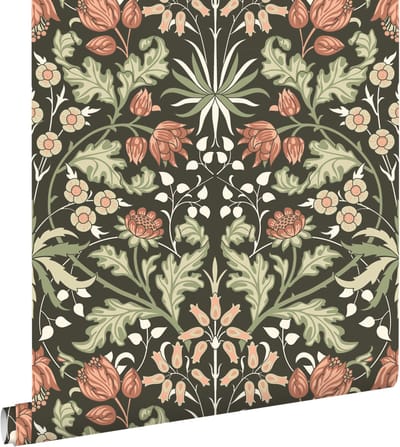 ESTAhome behang vintage bloemen in art nouveau stijl donkergroen en terracotta - 50 x 900 cm - 131183