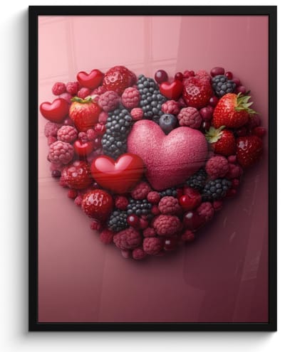 Poster in lijst - Fotolijst 50x70 cm - Posters - Fruit - Hartjes - Aardbeien - Frambozen - Bosbessen - Posterlijst zwart - Decoratie - Wanddecoratie woonkamer - Muurdecoratie slaapkamer