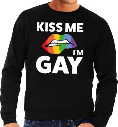 Kiss me i am gay sweater zwart voor heren - Gay pride kleding S