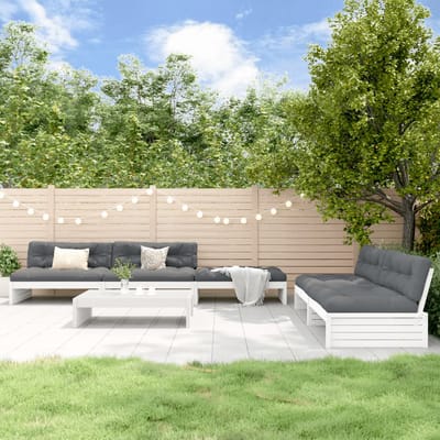 vidaXL - 6-delige - Loungeset - met - kussens - massief - hout - wit