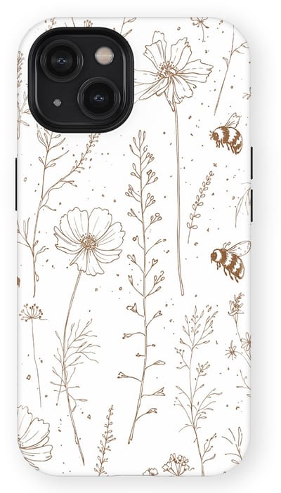 Bloemen Design Hoesje geschikt voor iPhone 14 | Flower Print Tough Case met Mag | Shockproof | Bloemen Motief Backcover geschikt voor iPhone 14 Meadow Sketch