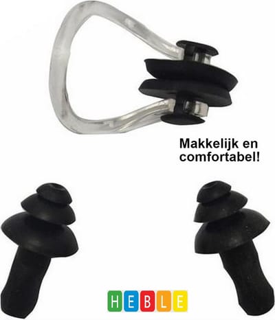 *** Neusclip Zwemmen - Zwemaccessoire - Inclusief Oordoppen - Voor Comfort & Bescherming - Oordoppen Zwart - Watervrij van Heble®***