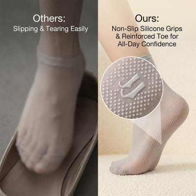 12 Paar Dunne Damessokken en Panty's met Antislip Onderkant, 20 Denier, Transparant, Ideaal voor Dagelijks Gebruik, Feestjes en Sportactiviteiten