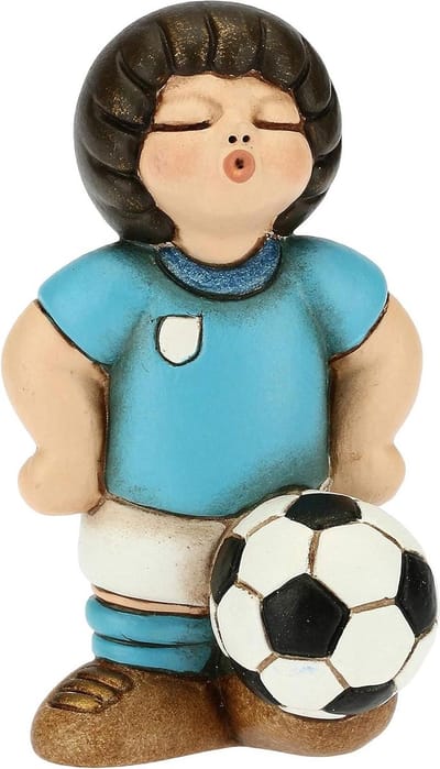 Decoratieve Voetballer - Jongens Figuur - Kinderkamer Decoratie - Keramiek Figuur - 45 x 45 x 7 cm - Blauw/Wit