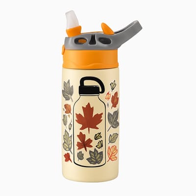 Retro Stijl Drinkfles – Vintage Design voor Liefhebbers van Nostalgie - Waterfles voor kinderen (wit/oranje)