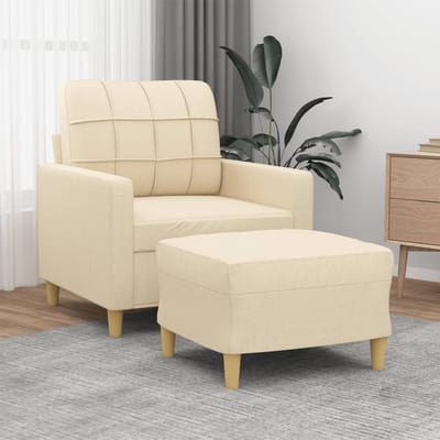 vidaXL - Fauteuil - met - voetenbank - 60 - cm - stof - crèmekleurig