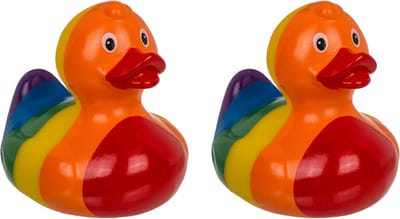 Rubber badeendje - 2x - Gay Pride/regenboog thema kleuren - badkamer artikelen
