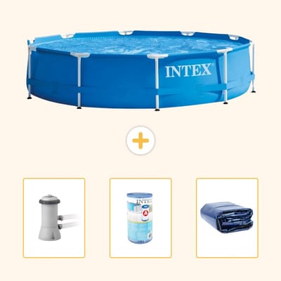 Intex Rond Frame Zwembad - 366 x 76 cm - Blauw - Inclusief Zwembadfilterpomp - Filter - Solarzeil - 4-delig