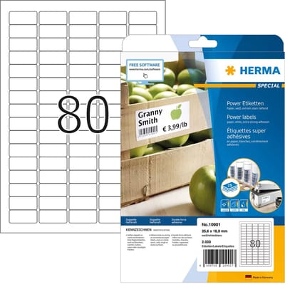 Herma 10901 Universele etiketten 35.6 x 16.9 mm Papier Wit 2000 stuk(s) Permanent hechtend Inkjet, Laser (zwart/wit), Laser (kleur), Kopiëren