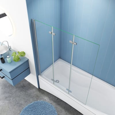 Aica Luxe Badwand 130x140cm-3-Delig Inklapbaar 6mm Transparant Easy Clean Gehard Glas-Chroom Frame-Eenvoudige Montage