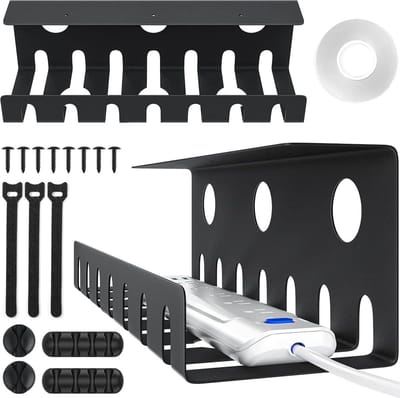 Onder het bureau kabelmanagement tray - metalen kabeltray mand voor draadbeheer - PC-kabelorganizer voor kantoor - zwart - 401 x 12 x 12 cm - Raceway - set van 2 stuks