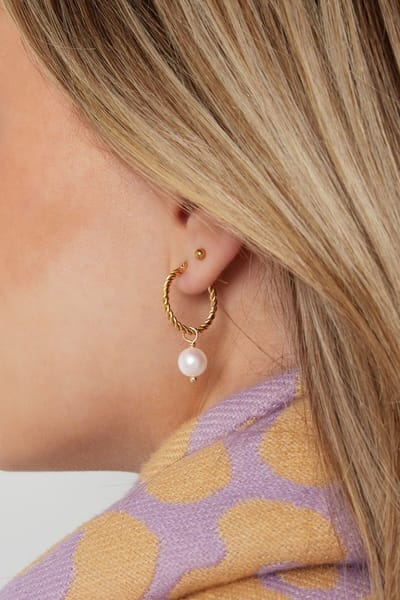 Luxe Oorbellen rope met parel - earrings with pearl - stainless steel - waterproof - nikkelfree- kleur goud - moederdag cadeau - kerst kadotip - gift - present