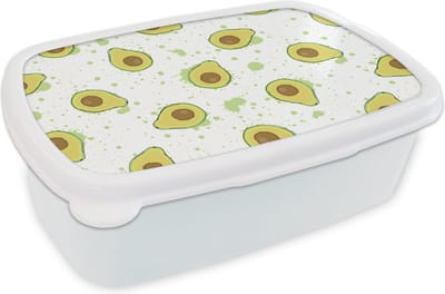 Broodtrommel Wit - Lunchbox - Brooddoos - Avocado - Patronen - Groen - 18x12x6 cm - Volwassenen
