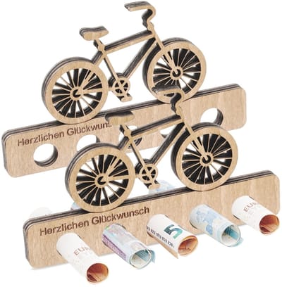 Dailygoods- Spaarpot Houtkleur - Originele Spaarpot - Fietscadeau - Decoratief Geldcadeau - 2 Stuks - Afmetingen 18 x 10 x 2 cm - Geldbox
