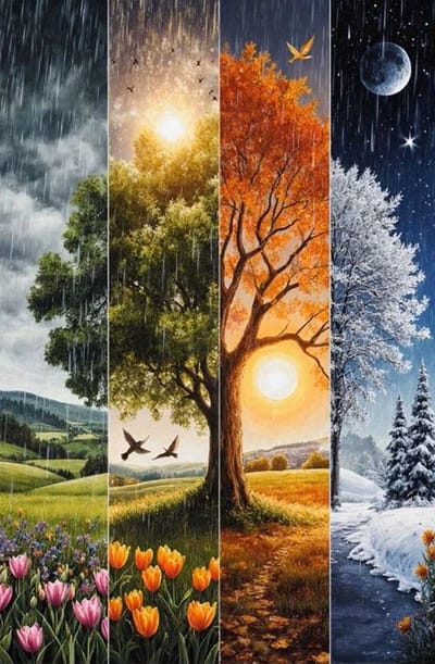 50x40cm Diamond Painting vier seizoenen boom (rond) nr 86