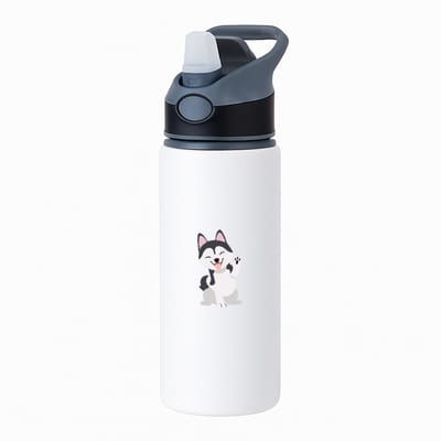 Hacebo® - Husky waterfles met rietje zwart - Honden - Dieren liefhebbers - Huisdieren - dierendag - water fles - 650ML
