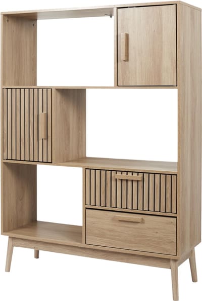 MISOU Klaus Wandkast - Met Lades - Open - Vakkenkast - met 5 Vakken - Boekenkast - Opbergkast - Hout - 100x35x140cm