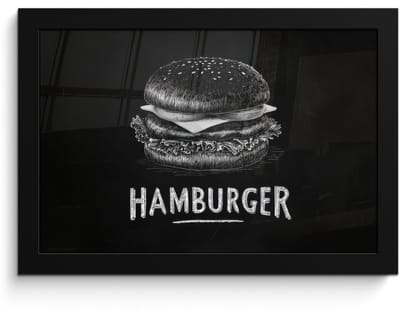 Poster in lijst - Fotolijst 30x20 cm - Posters - Hamburger - Krijttekst - Zwart - Wit - Posterlijst zwart - Decoratie - Wanddecoratie woonkamer - Muurdecoratie slaapkamer