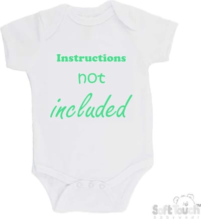 100% Katoenen Romper "Instructions not included" Unisex Katoen Wit/mint Maat 56/62