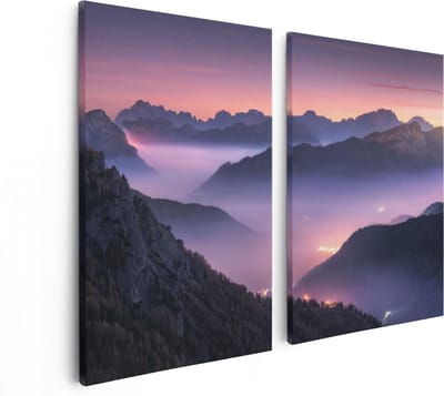 Artaza Canvas Schilderij Tweeluik Bergen Landschap In Italië Tijdens Zonsondergang - 80x60 - Foto Op Canvas - Canvas Print