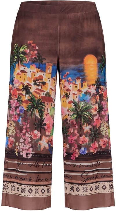 MIAMODA - Dames - Culotte wijde recht pijp mesh print - Hazelnootbruin - Maat 54