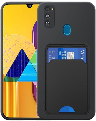 Geschikt voor Samsung Galaxy M30S Telefoonhoesje met TPU Pasjeshouder - Flexible Back Cover Case Siliconen TPU with Cardslot - Zwart - Smartphonica geschikt voor Samsung Galaxy M30s