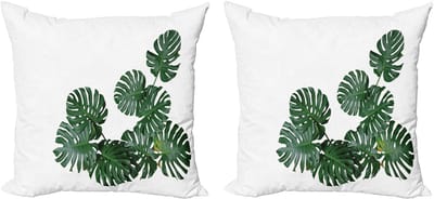 ABAKUHAUS Philodendron decoratieve kussenhoes, 2 stuks, modern accent, dubbelzijdige digitale print, 50x50 cm, lauriergroen, smaragdgroen