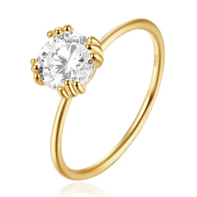 Elenza Thin .925 Zilveren Ring met Grote Zirconia en Gouden Plating – 1mm-18mm