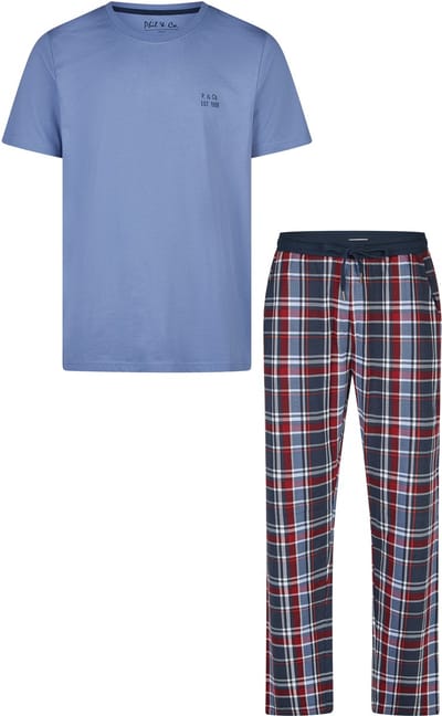 Phil & Co Essential Heren Pyjama Set Korte Mouw Blauw/Rood - Maat XL
