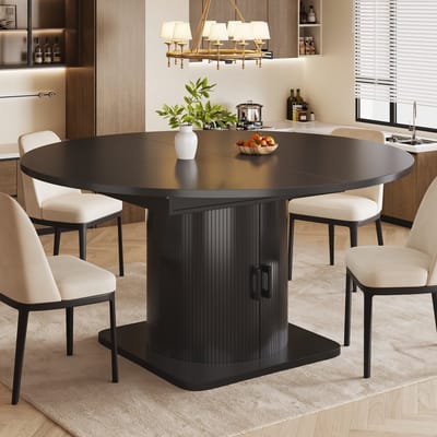 HAUSS SPOLE Eettafel - Uitschuifbaar Met Opbergruimte - Voor Keuken En Eethoek - MDF Metaal - 118-158x118x76 Cm - Zwart