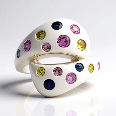 Cavill - Elegante Zilveren Ring - 925 Sterling Zilver - 0,86 ct Tulear Saffieren Roze Geel Blauw - Dubbele Lus Madagaskar