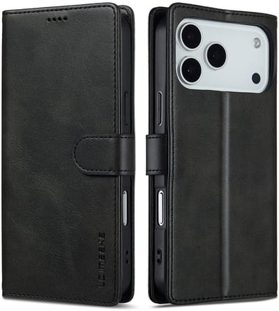 LC.IMEEKE Hoesje - Geschikt voor iPhone 17 Pro Hoesje - LC.IMEEKE Luxe Book Case - Zwart
