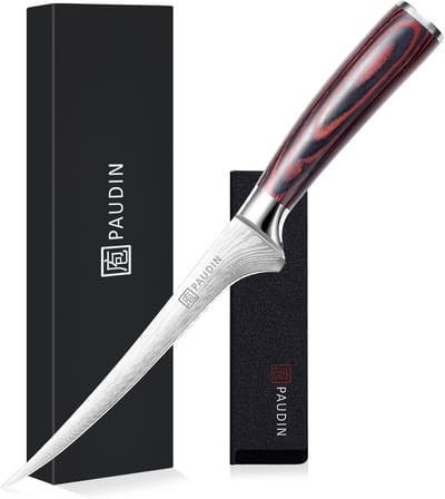 Paudin N26 Fileermes 18 cm - Flexibel Koksmes - Vlijmscherp - Fileermes voor vis, vlees en gevogelte - Hoogwaardig Koolstofstaal - Ergonomisch Handvat