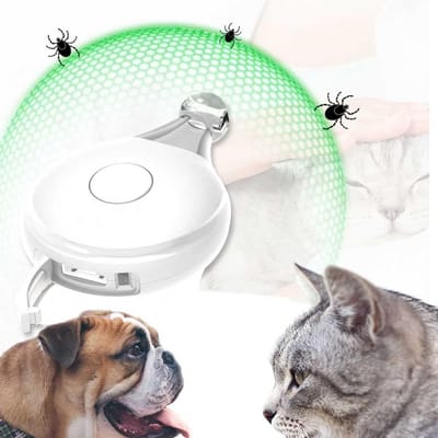 Ultrasone vlooien- en tekenbescherming, ultrasone hanger tegen teken, opladen via USB, knipperend licht ter voorkoming van verlies 's nachts, geschikt voor katten en honden