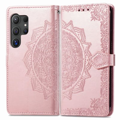 YPCd Bookcase geschikt voor Samsung Galaxy S24 Ultra - Bloemen Design - Portemonnee / Wallet Hoesje - Roze
