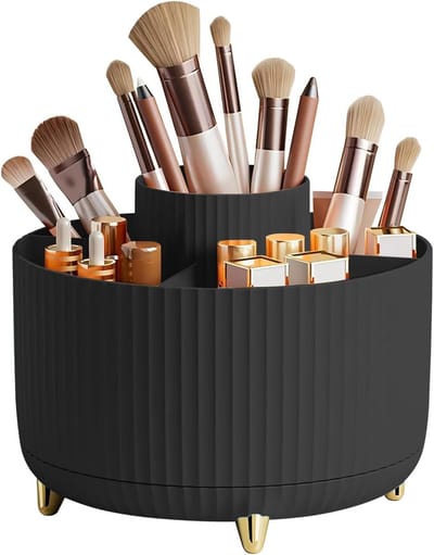 Grote Capaciteit Make-up Borstelhouder met 360° Rotatie, 5 Vakken voor Make-up Accessoires, Perfect voor Vanity Decor en Badkameropslag