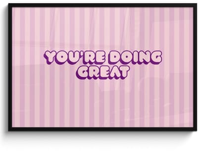 Poster in lijst - Fotolijst 120x80 cm - Posters - Paars - Strepen - You're doing great - Schaduw - Posterlijst zwart - Decoratie - Wanddecoratie woonkamer - Muurdecoratie slaapkamer