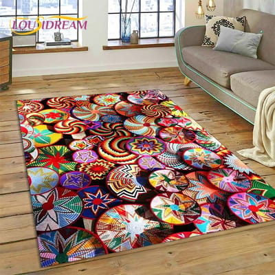 3D Ethiopië Kleurrijke Bloem Geweven Kunst Manden Mandala Vloerkleed Tapijt voor Woonkamer Slaapkamer Huisdecoratie, Antislip voor Sofa Deurmat 200x160cm( 78x62in )