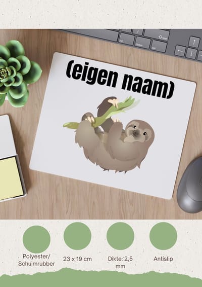 Akyol - luiaard met eigen naam Muismat - Luiaard - luiaard liefhebbers - iemand die houdt van luiaards - verjaardag - cadeau - kado - 23 bij 19 cm
