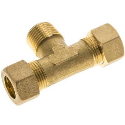 R 1/2'' Buitendraad x 15mm Messing T-stuk Knelfitting 82 Bar DIN EN 1254-2