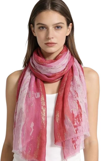 Dunne Sjaal - Print - Goud Accent - (17711#) - Roze
