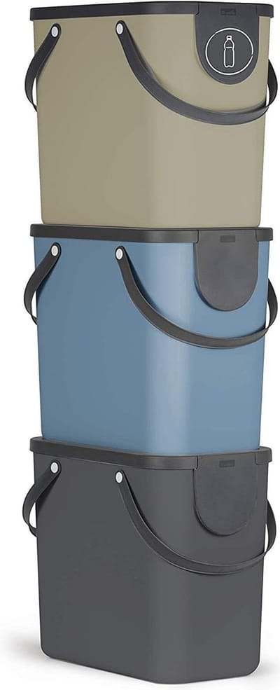 Van 3 Afvalscheiding 3 x 25l (40,0 x 23,5 x 43,5 cm), Antraciet/Blauw/Cappuccino